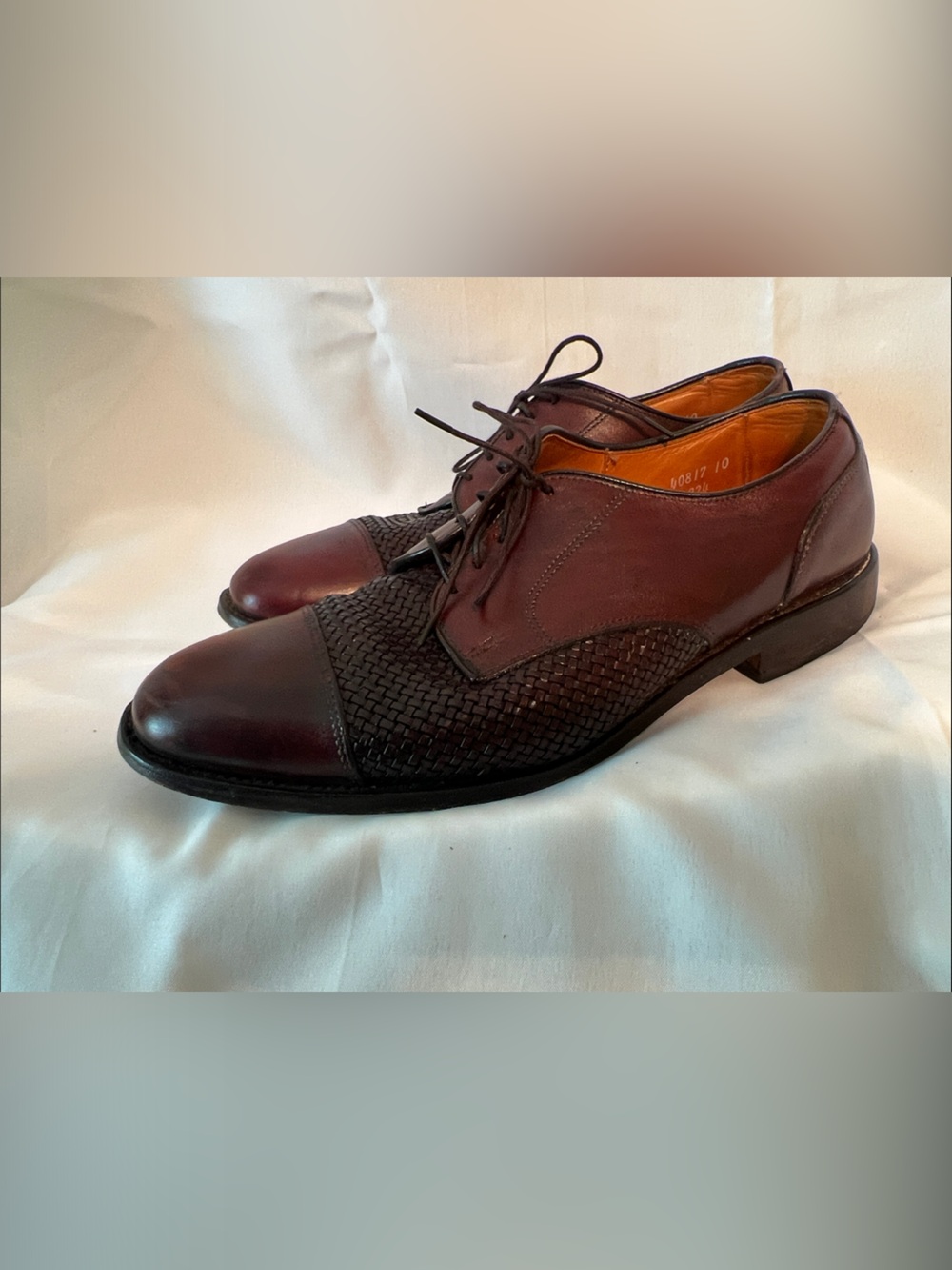 Allen Edmonds Men's Woven Cap-Toe Oxfords in Burgundy- Lauderdale - Picture 3 of 8